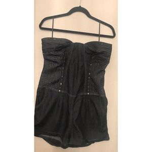 Strapless Denim Romper w/ Side Details